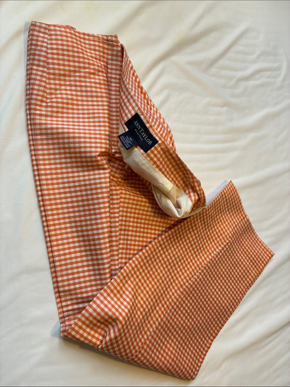 Ann Taylor Women Orange Gingham Chinos